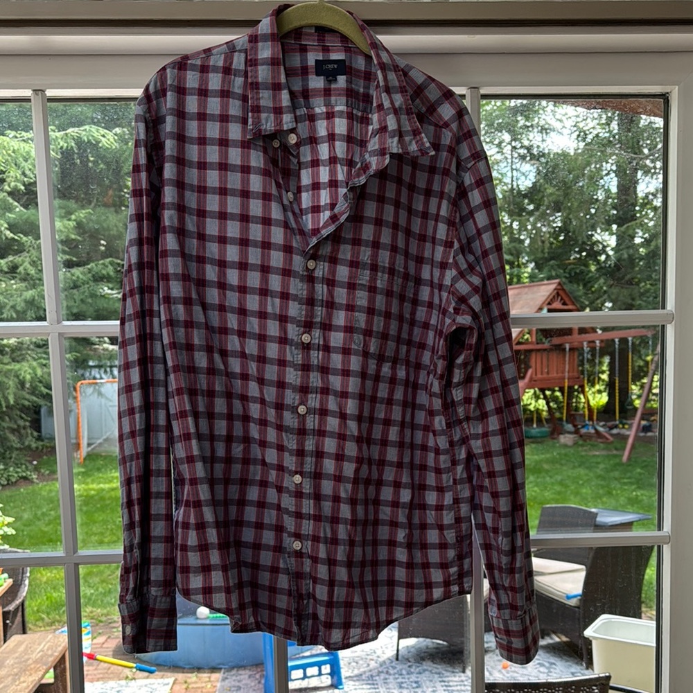J. Crew Red and Blue Casual Button Down Shirt